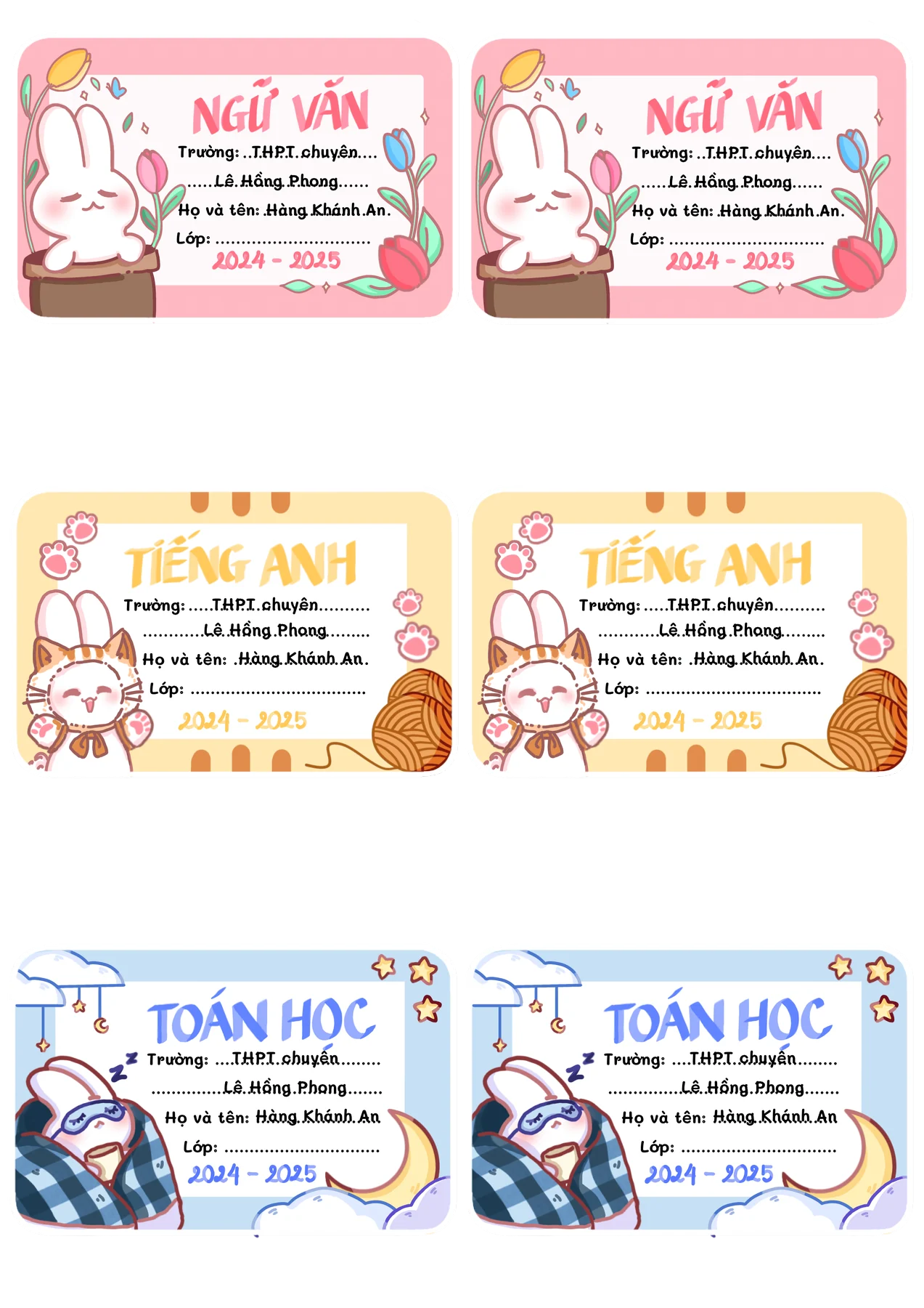 Illustrated school-subject labels