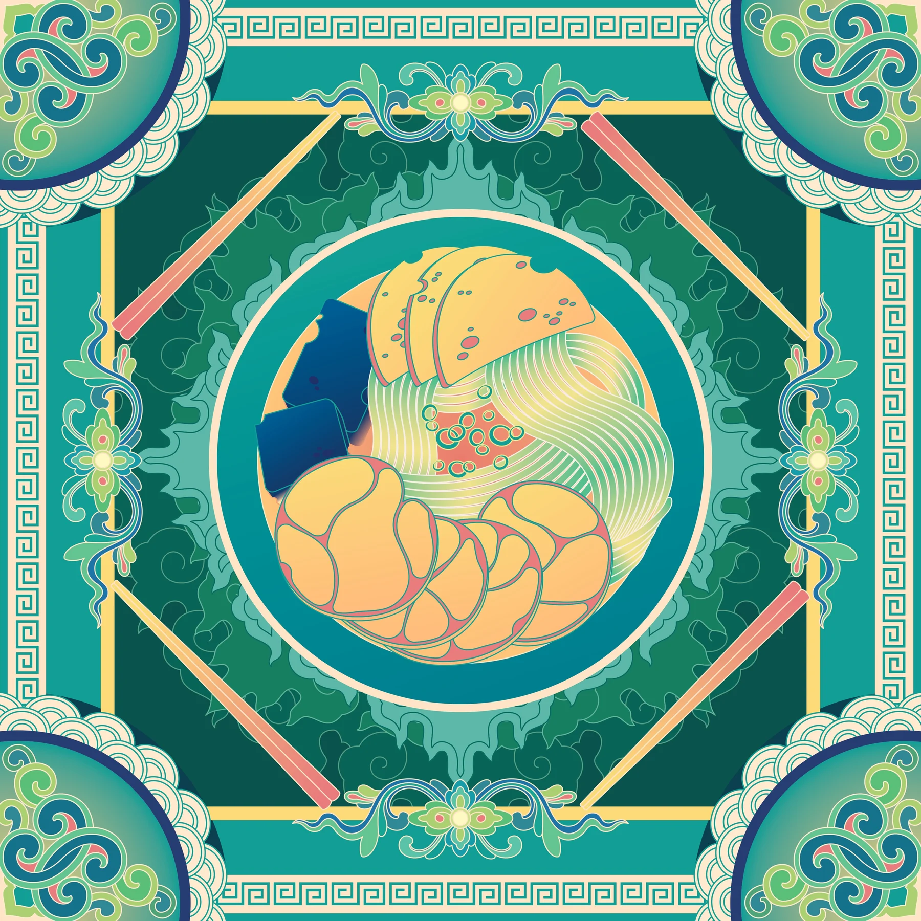 Heritage-inspired bandana in jade and gold